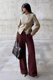 Wide Pull-On Trouser | Burgundy
