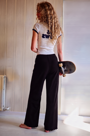 Women Wide-leg Trouser With Scalloped Edge - Black