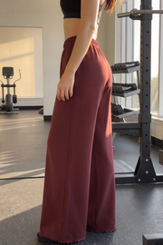 Women Wide-leg Trouser With Scalloped Edge - Maroon