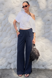 Women Smart Pocket Wide-leg Trouser - Navy Blue