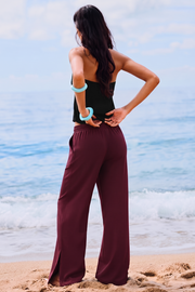 Women Smart Pocket Wide-leg Trouser - Maroon