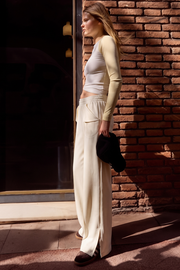 Women Smart Pocket Wide-leg Trouser - Oat Milk
