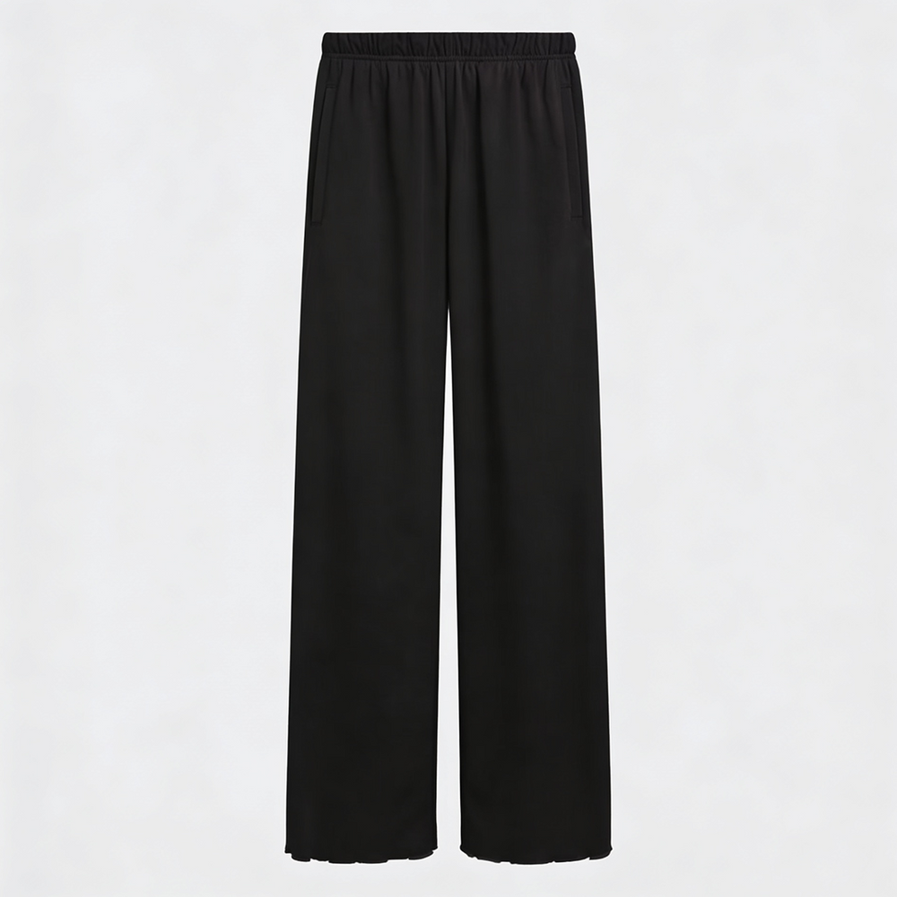 Women Wide-leg Trouser With Scalloped Edge - Black