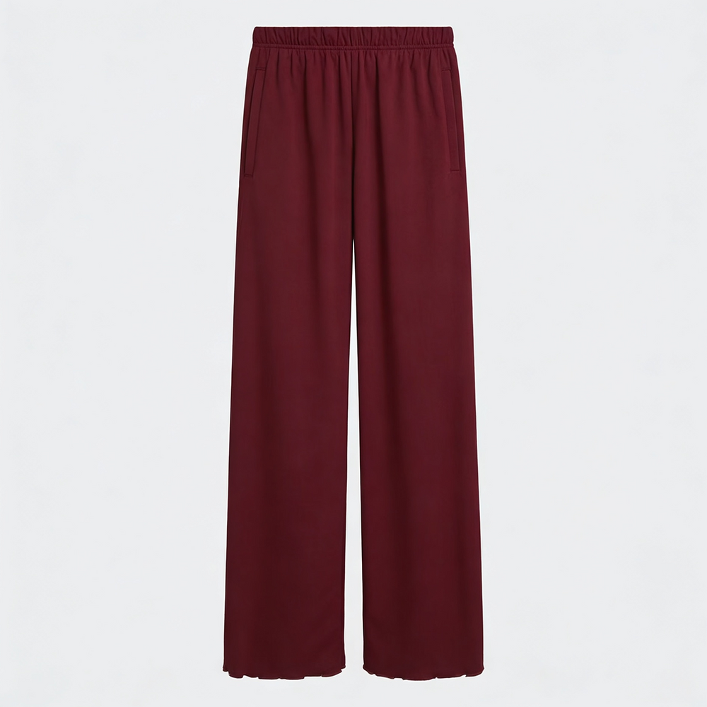 Women Wide-leg Trouser With Scalloped Edge - Maroon