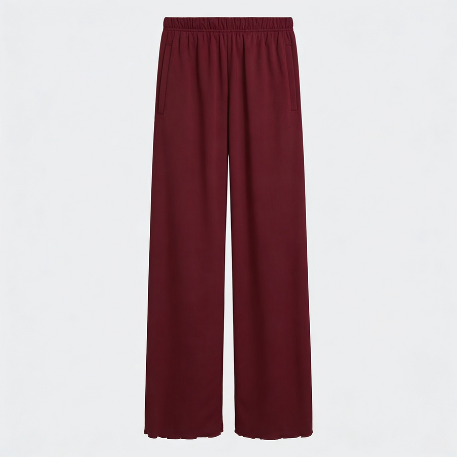 Women Wide-leg Trouser With Scalloped Edge - Maroon