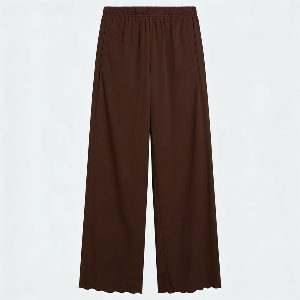 Women Wide-leg Trouser With Scalloped Edge - Mocha
