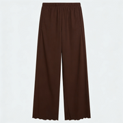 Women Wide-leg Trouser With Scalloped Edge - Mocha