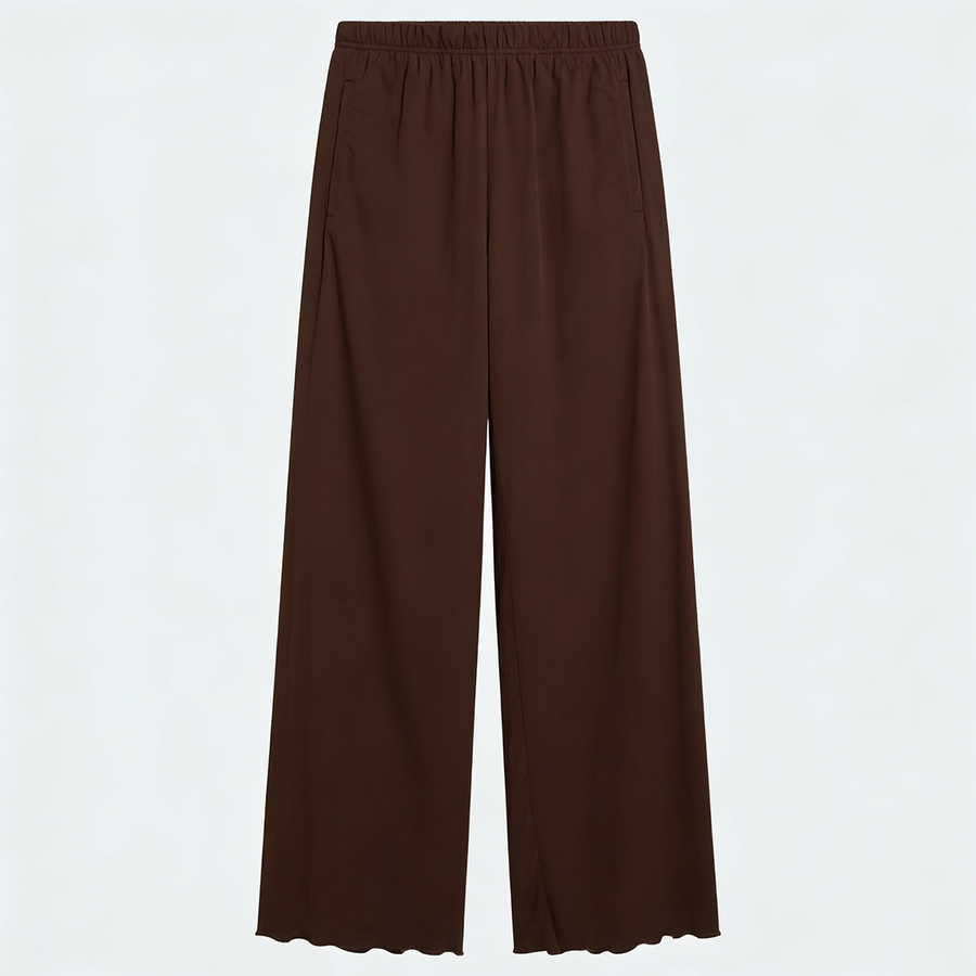 Women Wide-leg Trouser With Scalloped Edge - Mocha