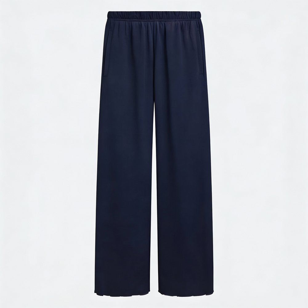 Women Wide-leg Trouser With Scalloped Edge - Navy Blue