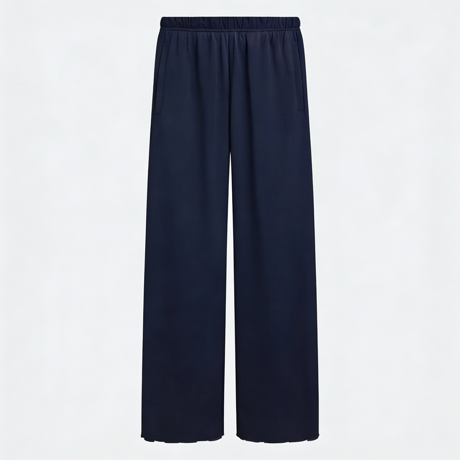 Women Wide-leg Trouser With Scalloped Edge - Navy Blue