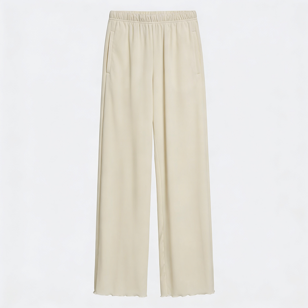 Women Wide-leg Trouser With Scalloped Edge - Oat Milk