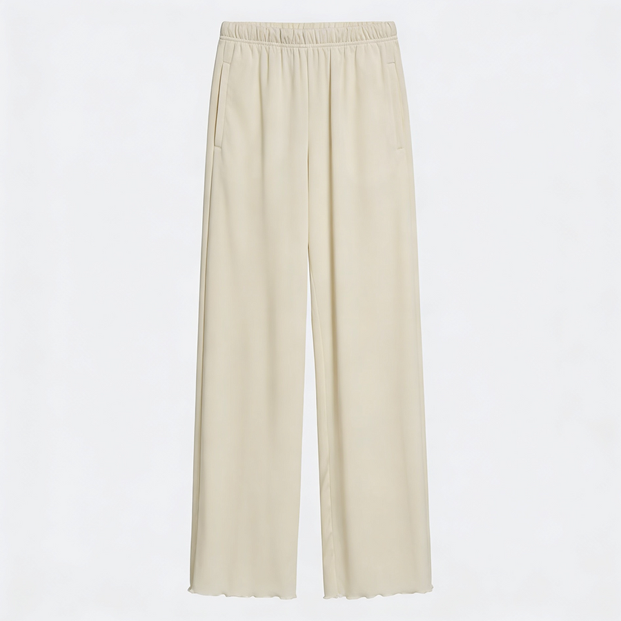Women Wide-leg Trouser With Scalloped Edge - Oat Milk