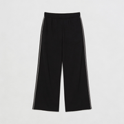 Women Wide-leg Plush Trouser With Trim Detail - Black