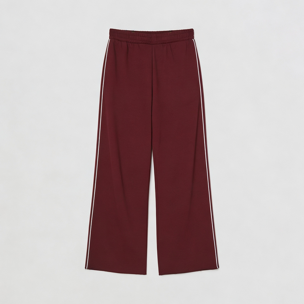 Women Wide-leg Plush Trouser With Trim Detail - Maroon