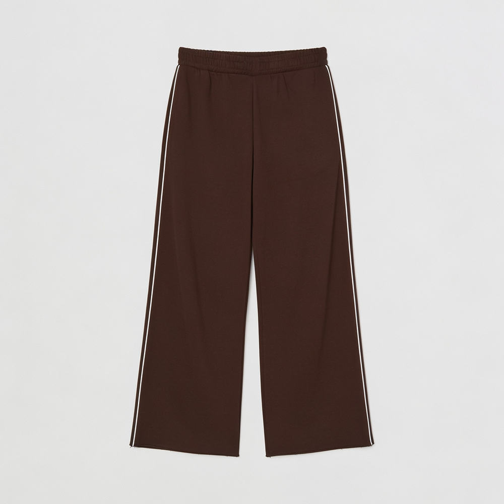 Women Wide-leg Plush Trouser With Trim Detail - Mocha