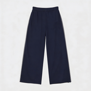 Women Wide-leg Plush Trouser With Trim Detail - Navy Blue