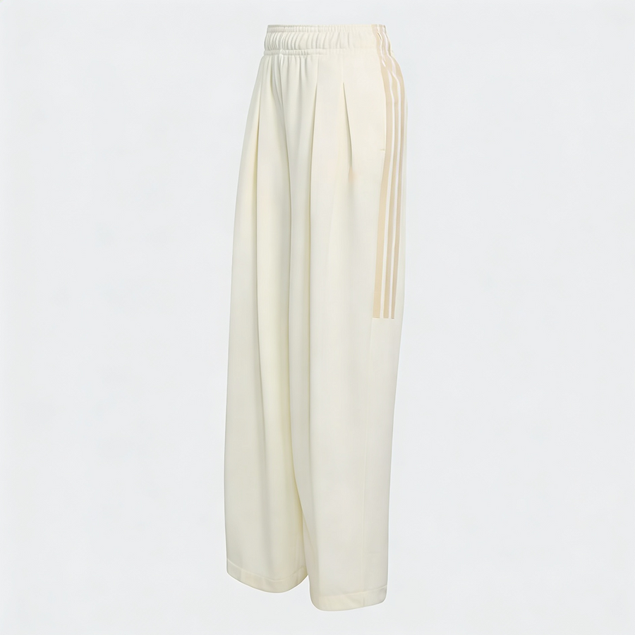 Women Tiro 3-Stripes Wide-leg Pleated Pants - Oat Milk