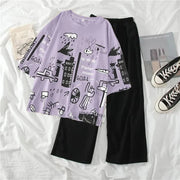 Purple Planet Printed Night Suit